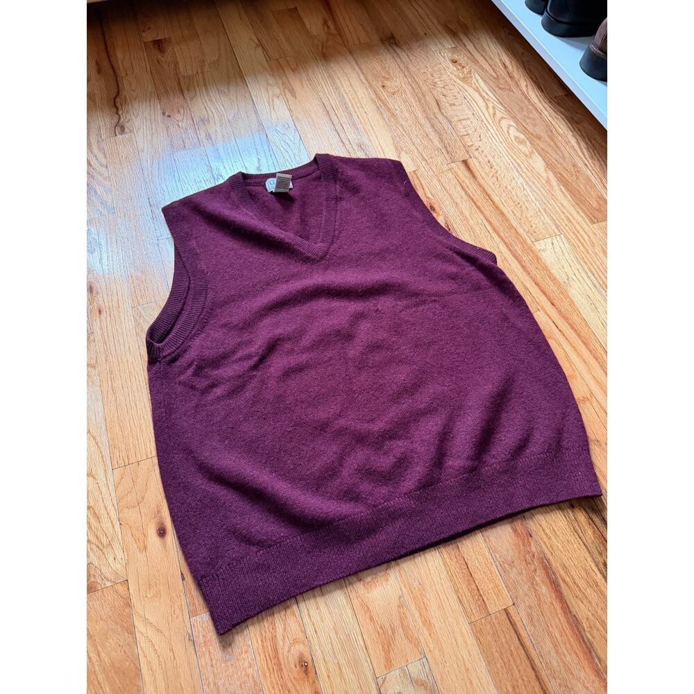VTG LL Bean Sweater Mens Medium Burgundy Lambswool V-Neck Vest